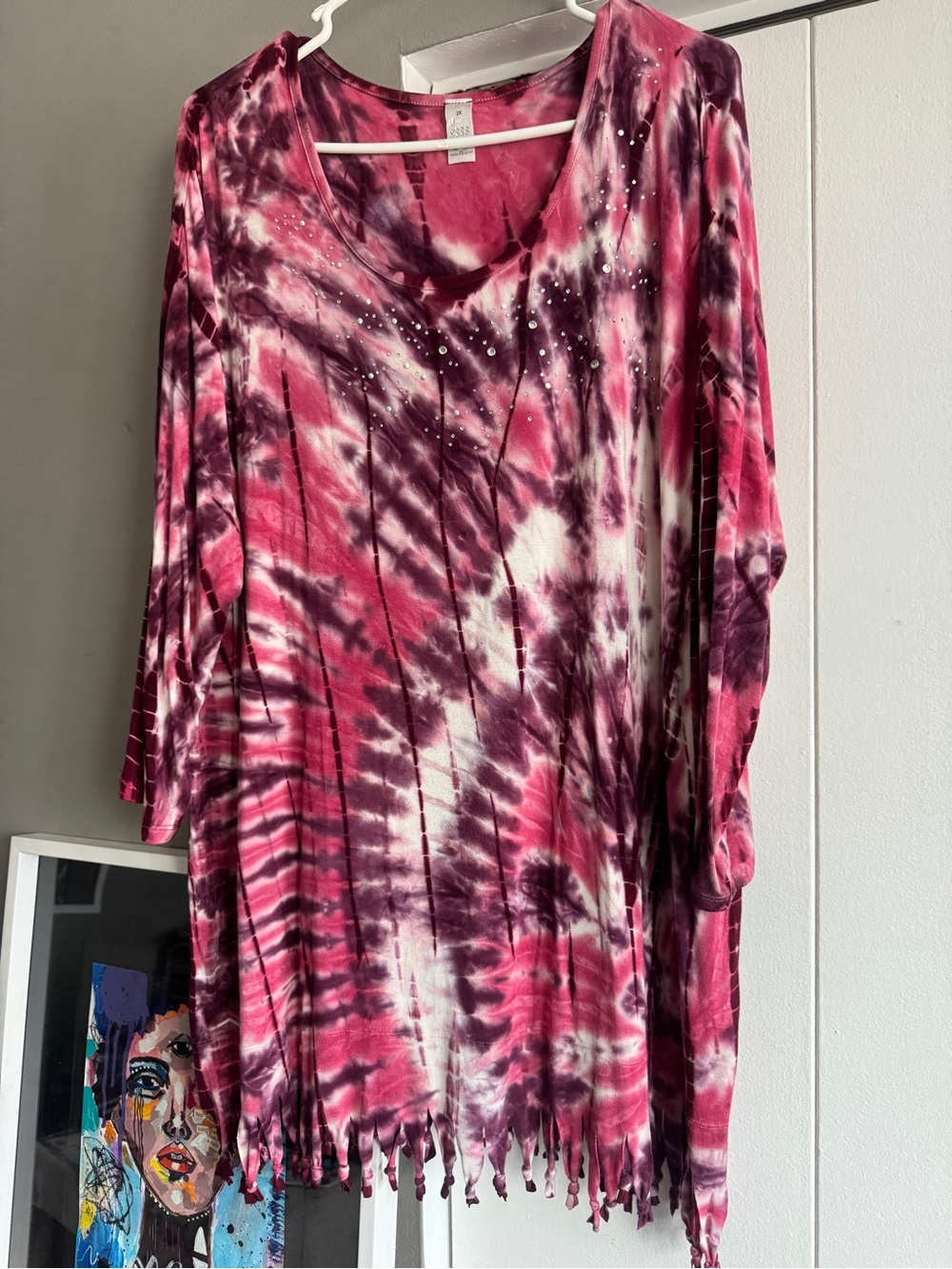 Thomas & Olivia Plus Size 2X Tie Dye Rhinestone Fringe Mini Dress